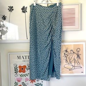 Light Blue Midi Skirt with White Dot Pattern
